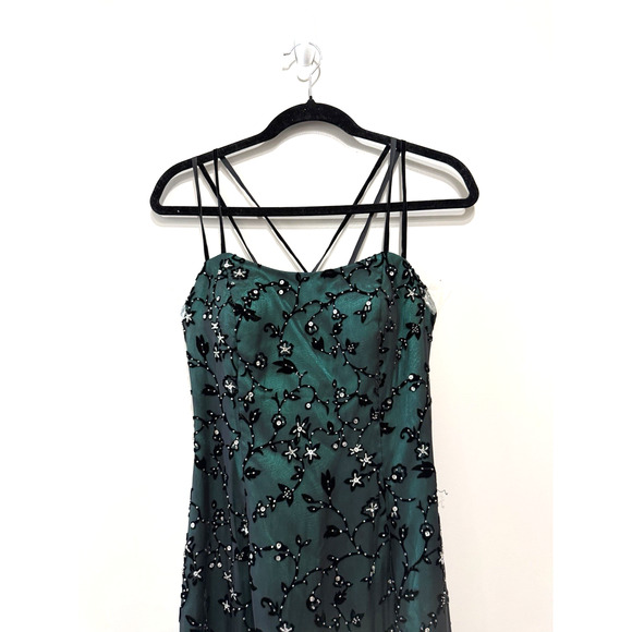Vtg Silk Alyce Designs Maxi Green Velvet Beaded Sequin evening formal Glam Sz-10 - Picture 7 of 12